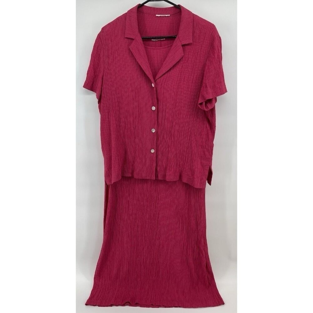 Talbots 2 Piece Skirt Set Women XL Magenta Pink Crinkle Rayon USA Excellent
